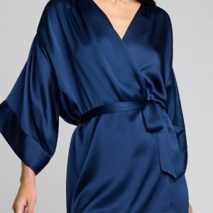 Eclipse Washable Silk Mini Robe in Navy