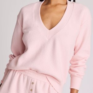 Waffle Knit Deep V in Shell