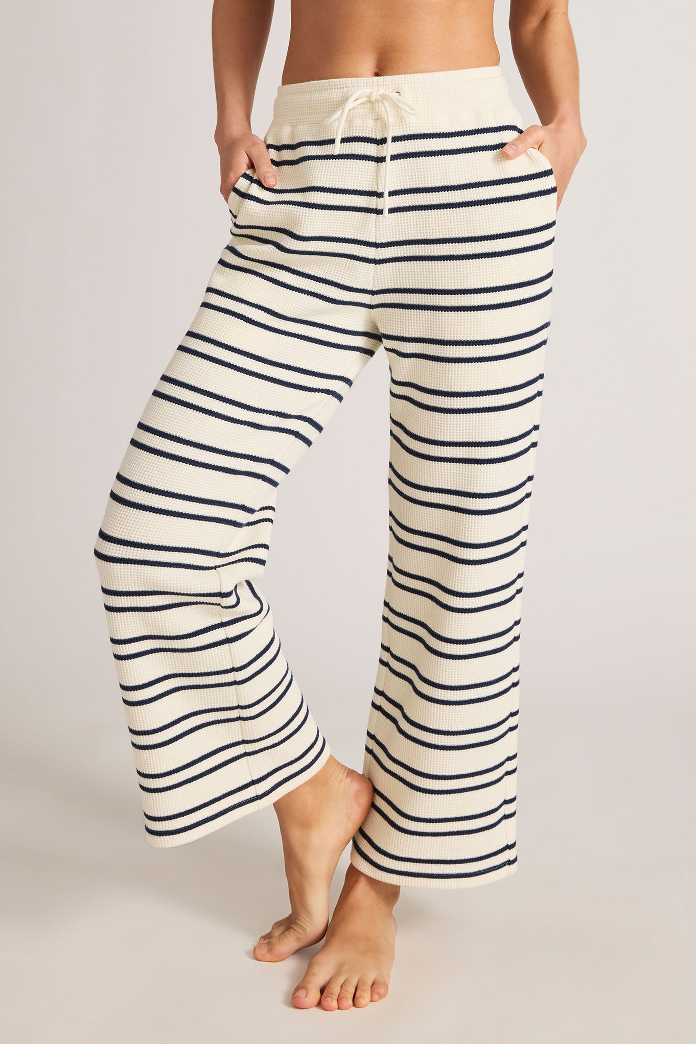 Waffle Knit Cropped Track Pant in Sailor