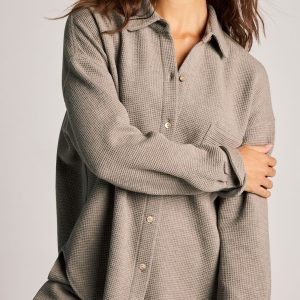 Waffle Knit Shirt Jacket in Mink