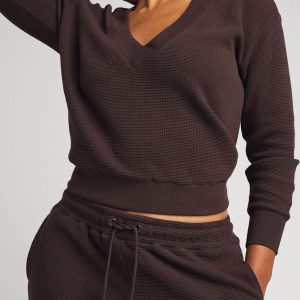 Waffle Knit Deep V in Ganache