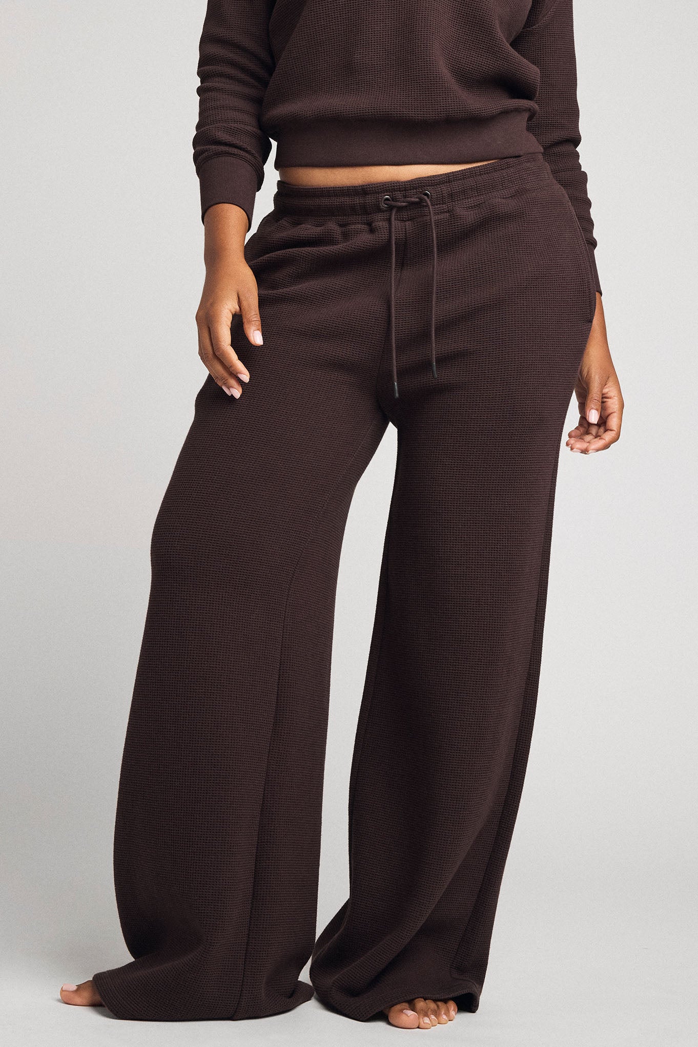 Waffle Knit Track Pant in Ganache