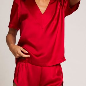 Eclipse Washable Silk V-Top in Cerise