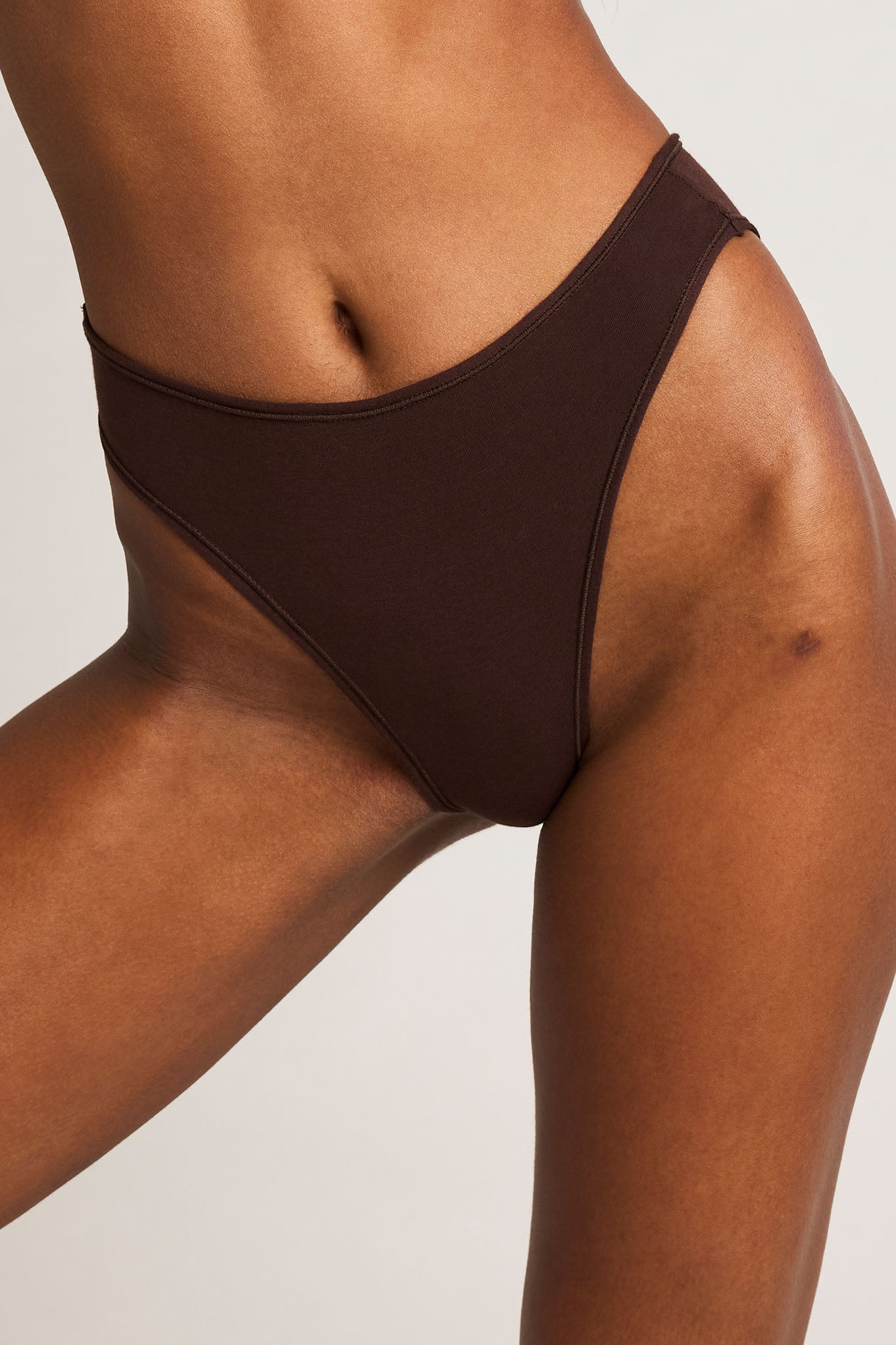 Deep brown French cut cotton brief with high-leg coverage and smooth waistband